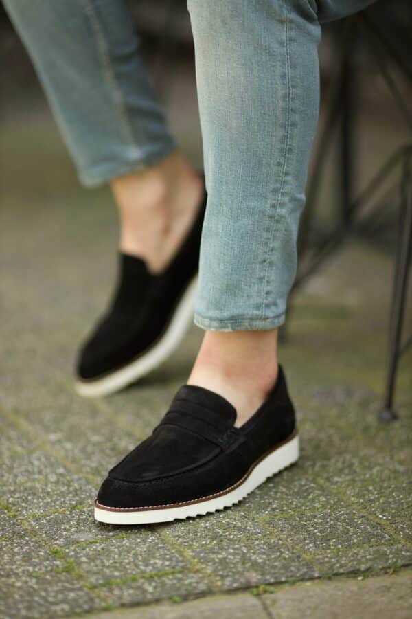 Aysoti Mallow Black Suede Penny Loafers