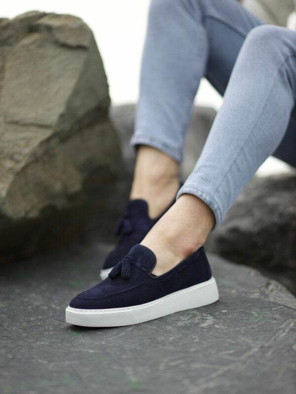 Aysoti Mallow Navy Blue Suede Tassel Loafers