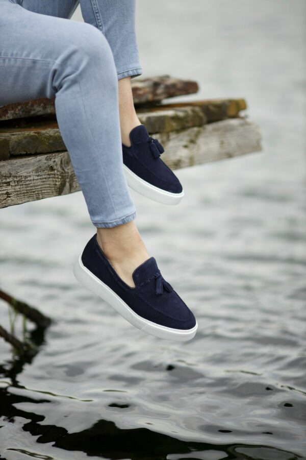 Aysoti Mallow Navy Blue Suede Tassel Loafers