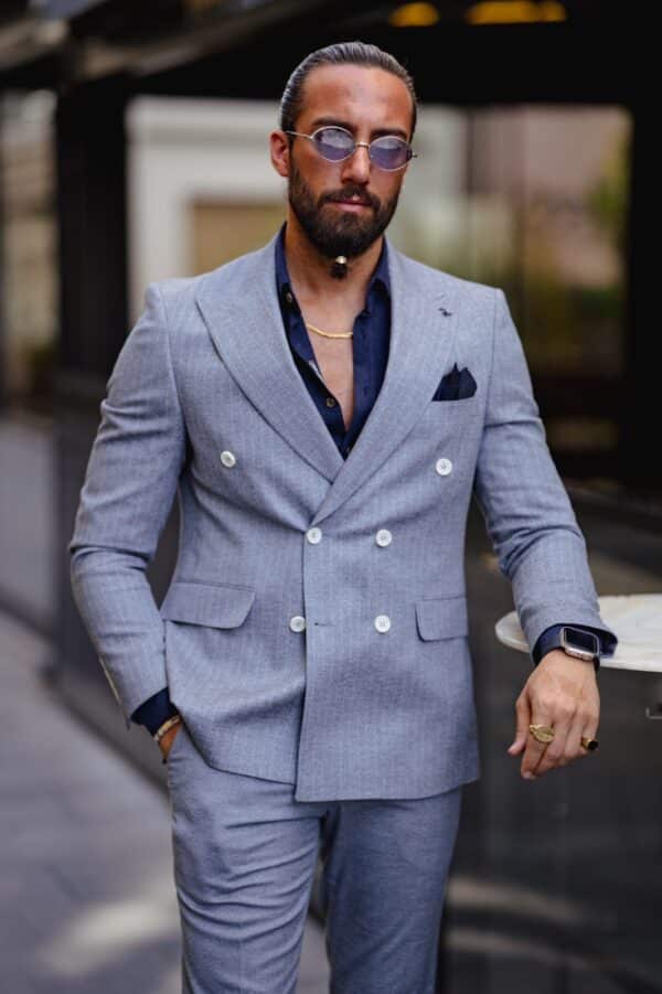 Aysoti Milla Navy Blue Double Breasted Suit