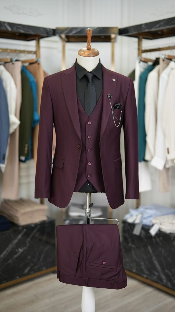 Aysoti Brooklyn Burgundy Slim Fit 3 Piece Peak Lapel Suit