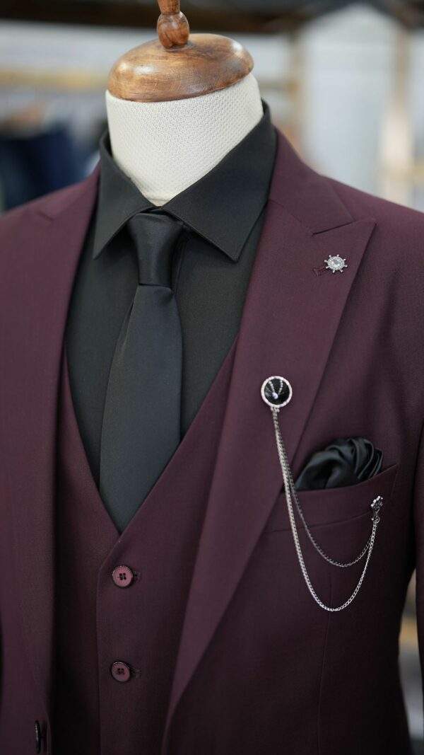 Aysoti Brooklyn Burgundy Slim Fit 3 Piece Peak Lapel Suit