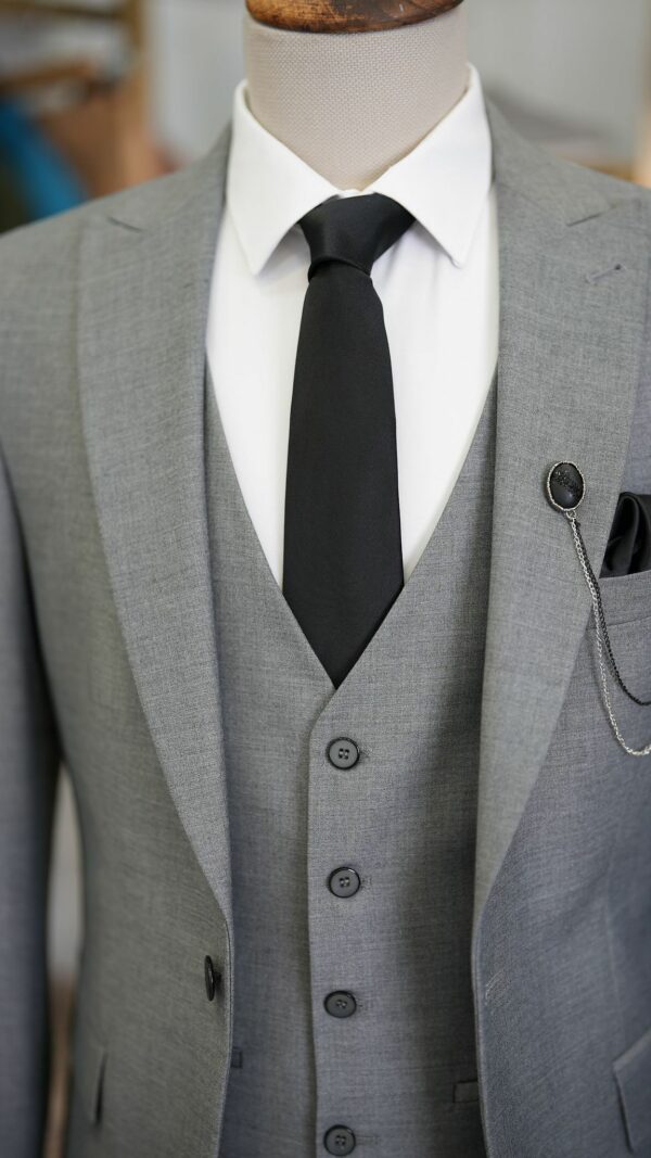Aysoti Brooklyn Gray Slim Fit 3 Piece Peak Lapel Suit