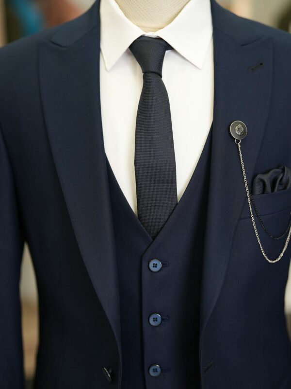 Aysoti Brooklyn Navy Blue Slim Fit 3 Piece Peak Lapel Suit