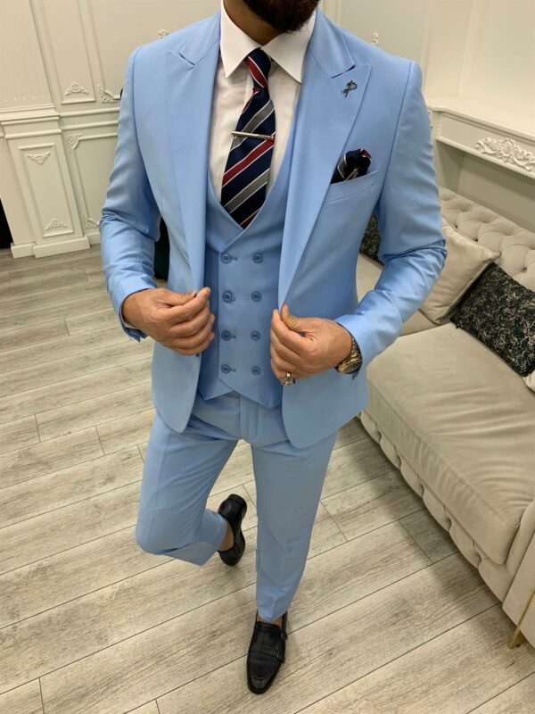 Sky Blue Slim Fit Peak Lapel Suit