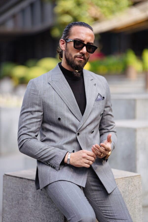 Colville Gray Peak Lapel Double Breasted Striped Suit